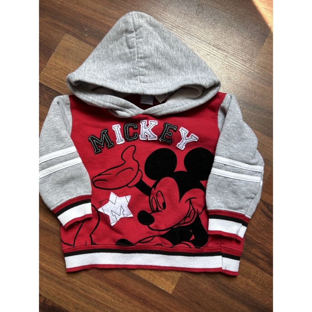 Vtg Disney Mickey Gray Red Varsity Style Pullover Hoodie Sz 18m